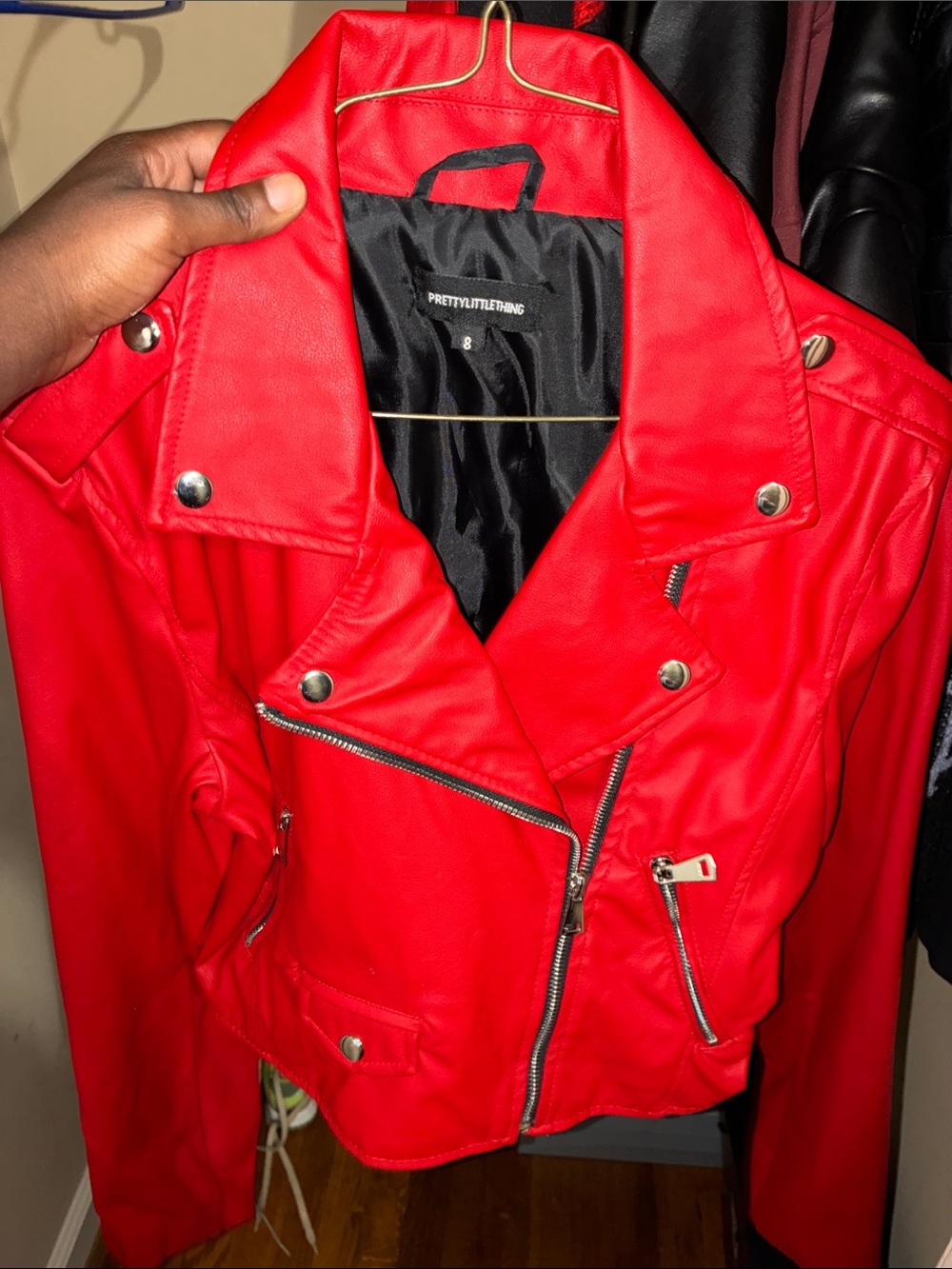 PrettyLittleThing Bright Red Faux Leather Biker Jacket